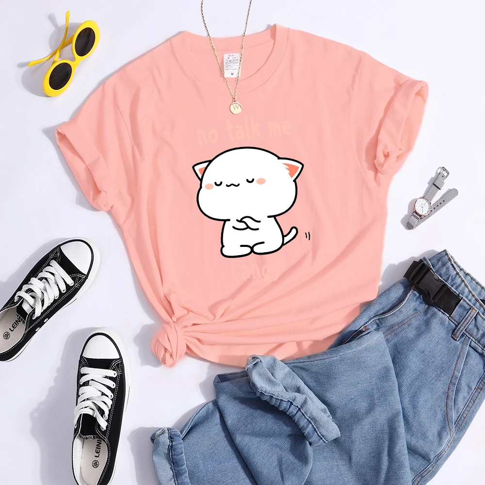 No Talk Me I Angy Arrogant Cat Kawaii T Shirt Womens Fashion Street Crop Top Hip Hop Cool Clothes Summer Casual Women T-Shirt