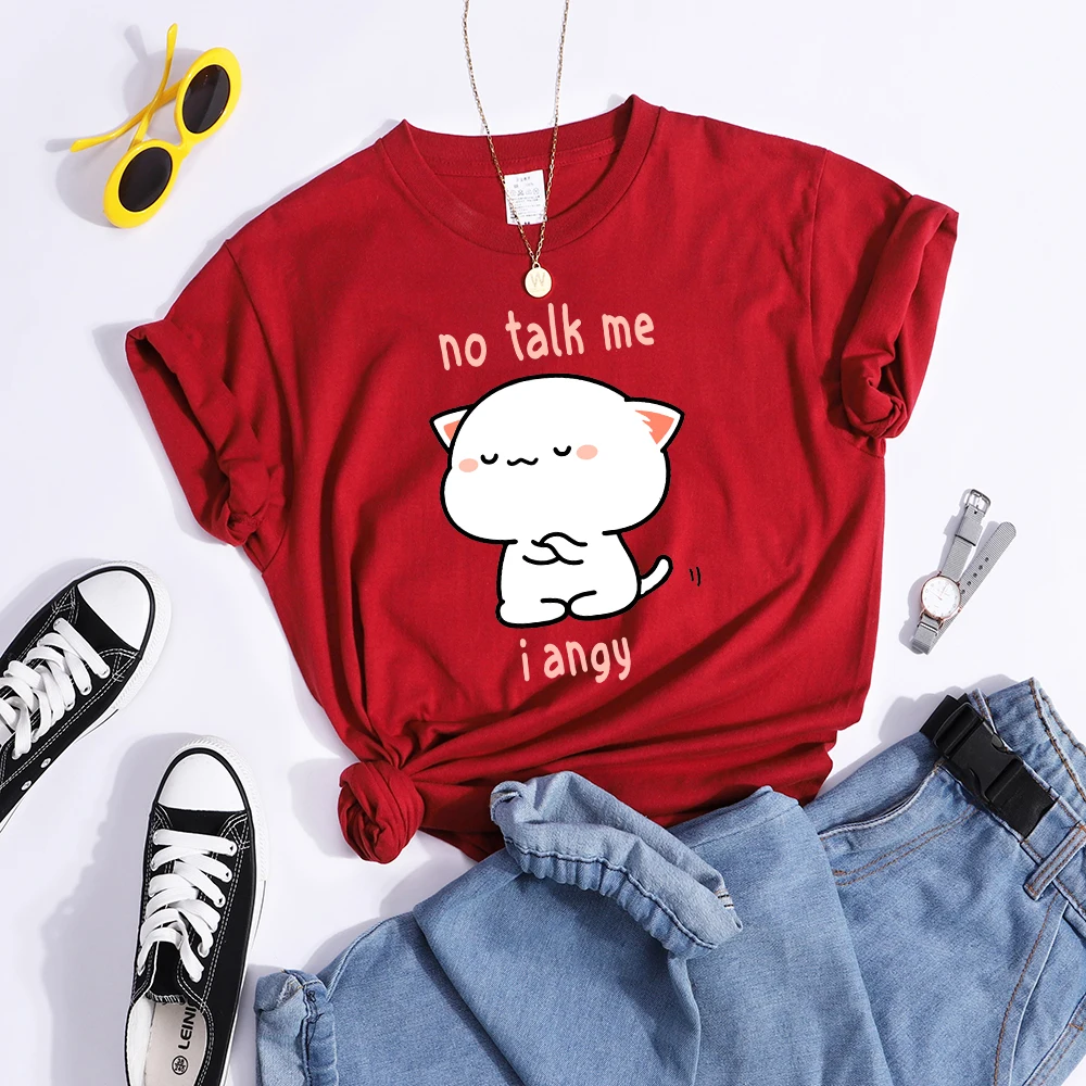 No Talk Me I Angy Arrogant Cat Kawaii T Shirt Womens Fashion Street Crop Top Hip Hop Cool Clothes Summer Casual Women T-Shirt