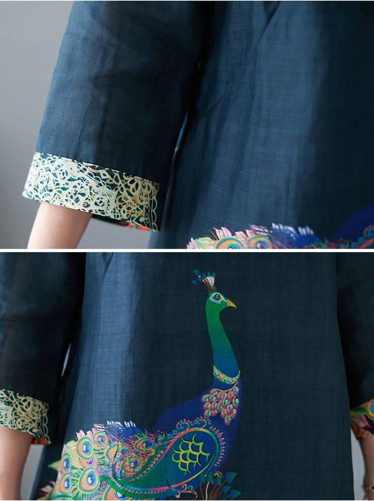 Amax luluE Fashion 2024 Spring Womens Vintage Button Design Dress Chinese Style Print Elegant Linen Vestidos Patchwork Dresses