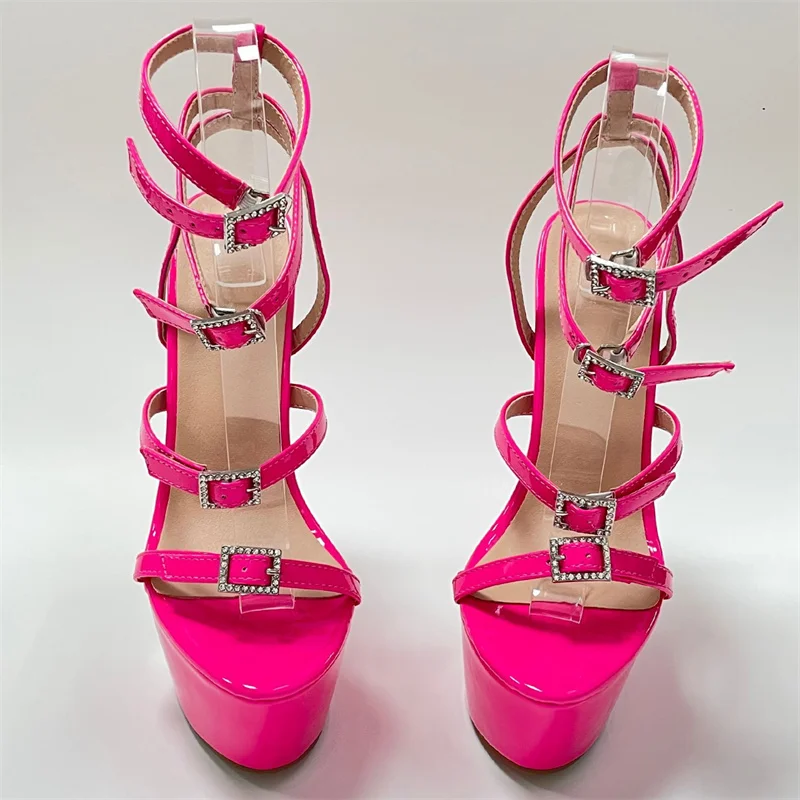 Liyke Model Catwalk Sexy Thin High Heels Women Fashion Rhinestone Buckle Open Toe Ankle Strap Platform Sandals Shoes Stiletto
