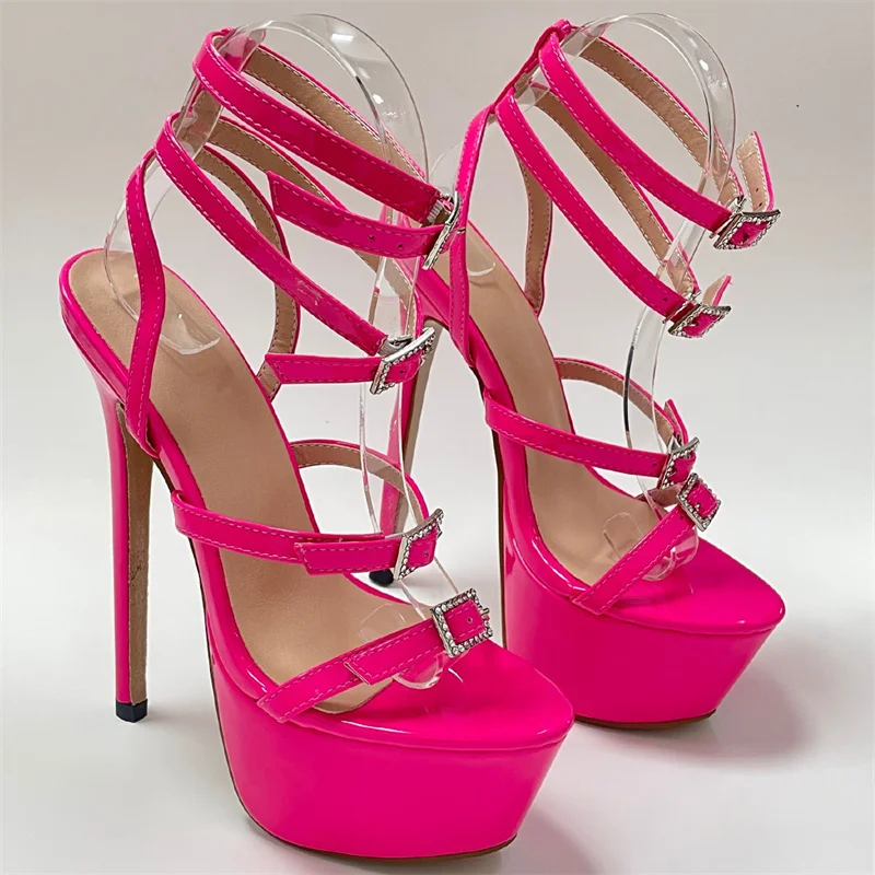 Liyke Model Catwalk Sexy Thin High Heels Women Fashion Rhinestone Buckle Open Toe Ankle Strap Platform Sandals Shoes Stiletto