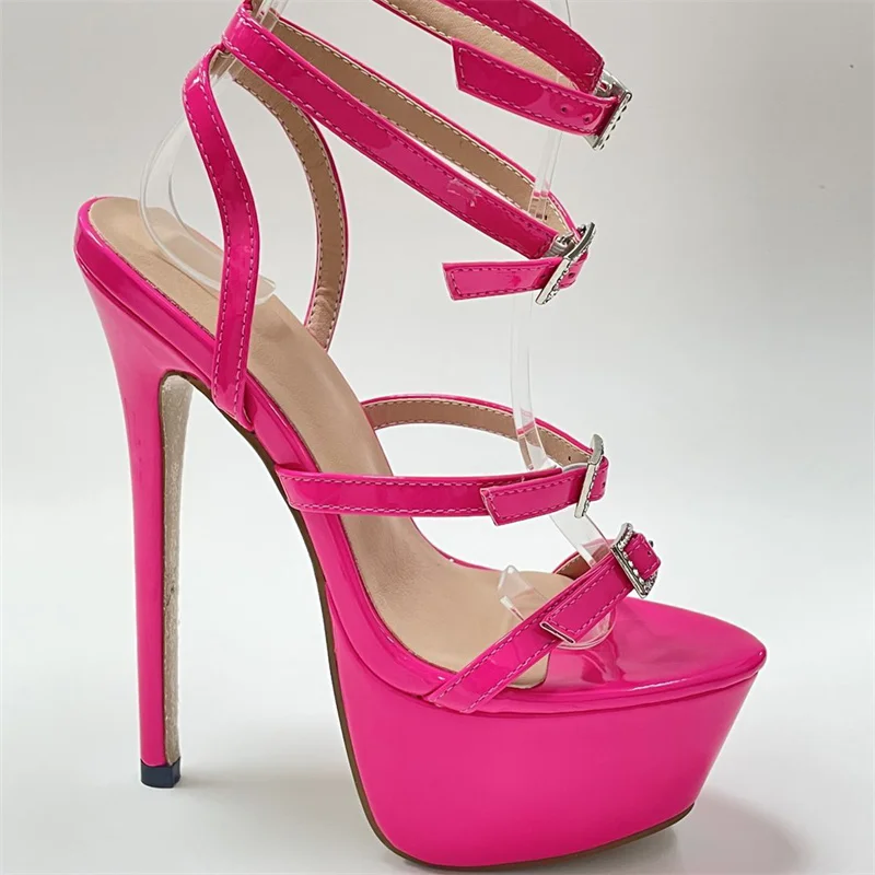 Liyke Model Catwalk Sexy Thin High Heels Women Fashion Rhinestone Buckle Open Toe Ankle Strap Platform Sandals Shoes Stiletto