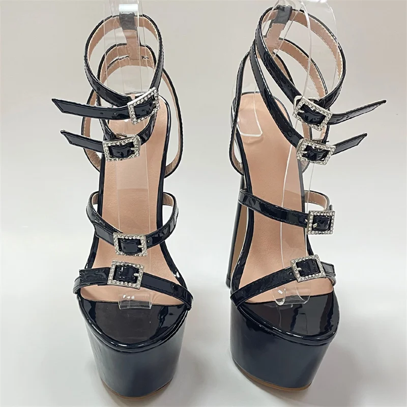 Liyke Model Catwalk Sexy Thin High Heels Women Fashion Rhinestone Buckle Open Toe Ankle Strap Platform Sandals Shoes Stiletto