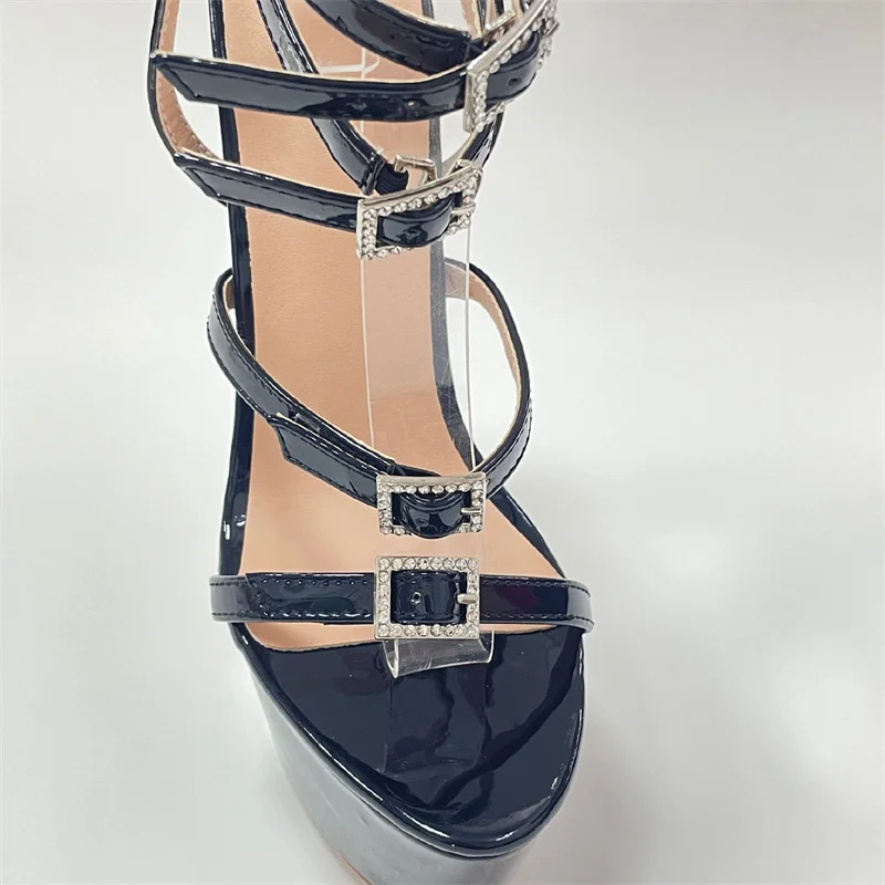 Liyke Model Catwalk Sexy Thin High Heels Women Fashion Rhinestone Buckle Open Toe Ankle Strap Platform Sandals Shoes Stiletto