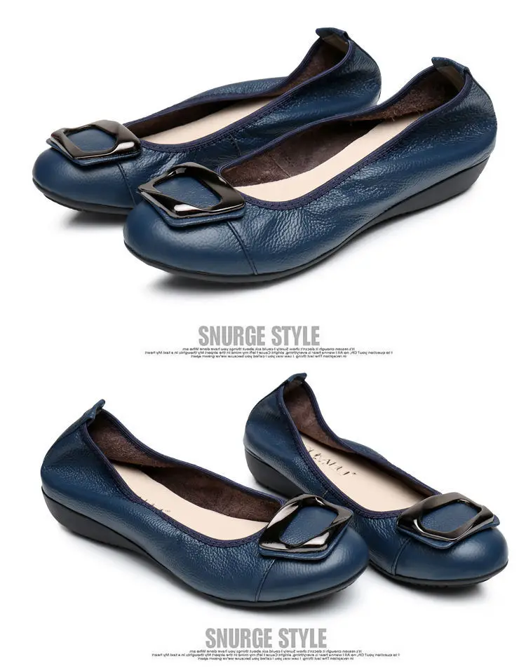 Genuine Leather Women's Flats Slip-On Loafers Moccasins Ballet Style Female Shoes Comfortable Sli-on Shoes Plus Size 41 42