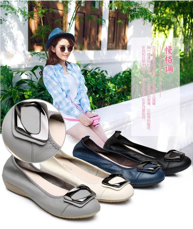 Genuine Leather Women's Flats Slip-On Loafers Moccasins Ballet Style Female Shoes Comfortable Sli-on Shoes Plus Size 41 42