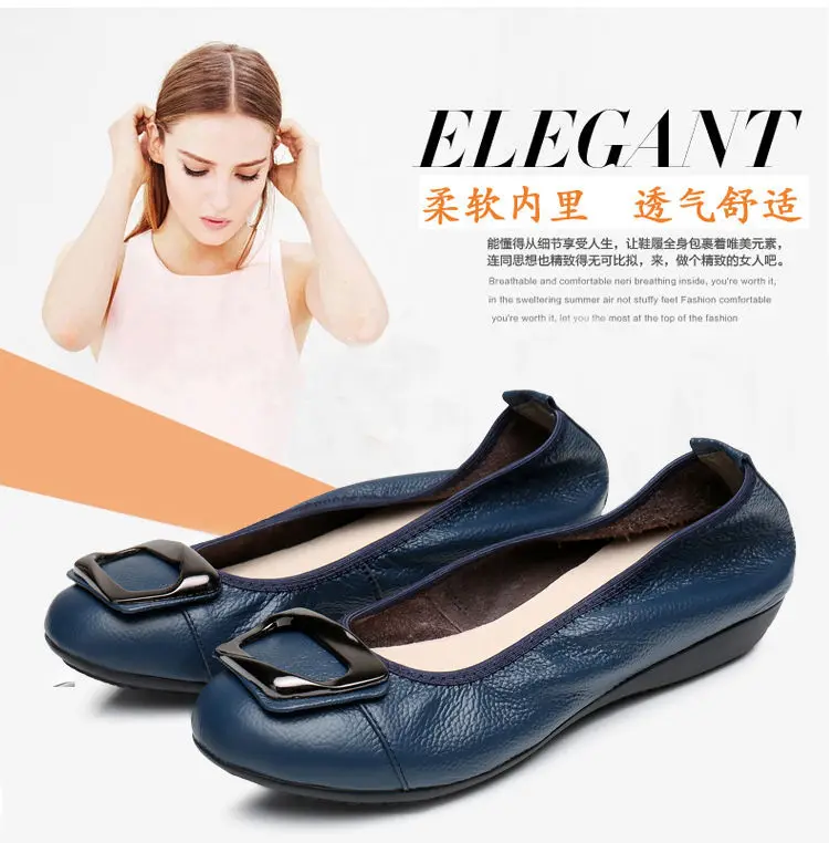 Genuine Leather Women's Flats Slip-On Loafers Moccasins Ballet Style Female Shoes Comfortable Sli-on Shoes Plus Size 41 42