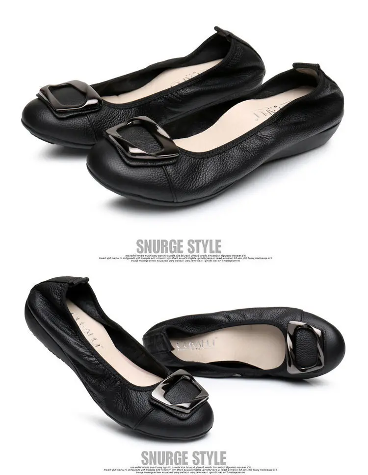 Genuine Leather Women's Flats Slip-On Loafers Moccasins Ballet Style Female Shoes Comfortable Sli-on Shoes Plus Size 41 42