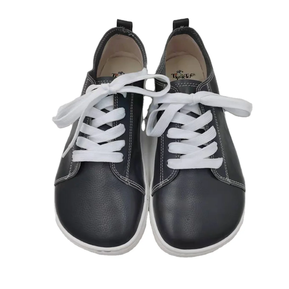 Tipsietoes 2025 Sprinng Barefoot Leather Sneaker For Women Flat Soft Thin Out Sole Zero Drop Wider Toe Box Flexible Light Weight