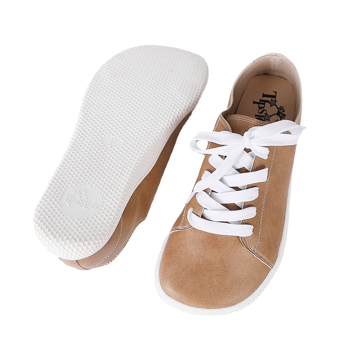 Tipsietoes 2025 Sprinng Barefoot Leather Sneaker For Women Flat Soft Thin Out Sole Zero Drop Wider Toe Box Flexible Light Weight