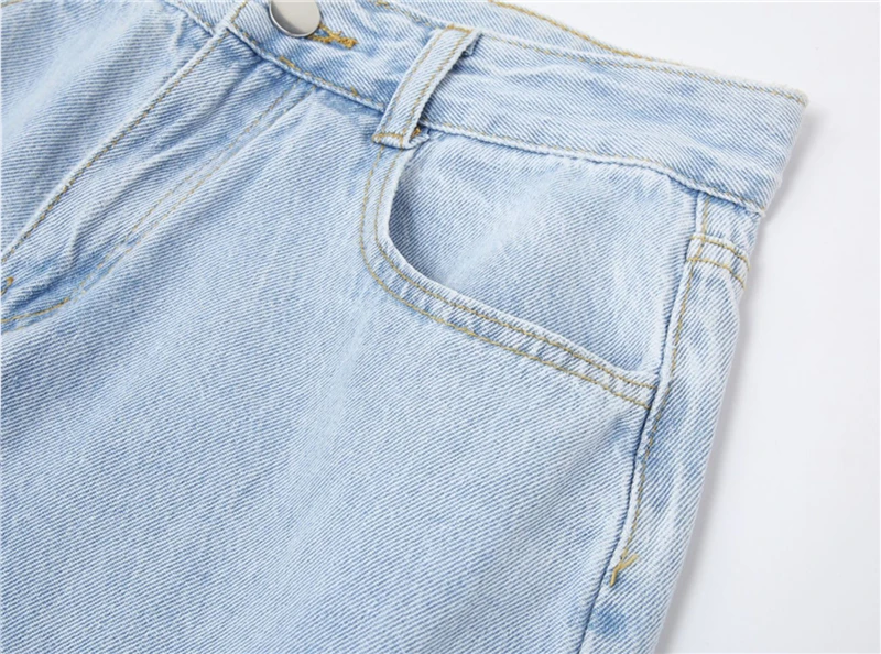 Blue Ripped Vintage Woman's Jeans Streetwear Harajuku High Waist Lace Up Pants Summer Fashion Straight Denim Trousers Ladies