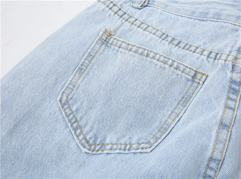 Blue Ripped Vintage Woman's Jeans Streetwear Harajuku High Waist Lace Up Pants Summer Fashion Straight Denim Trousers Ladies