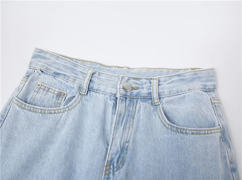 Blue Ripped Vintage Woman's Jeans Streetwear Harajuku High Waist Lace Up Pants Summer Fashion Straight Denim Trousers Ladies