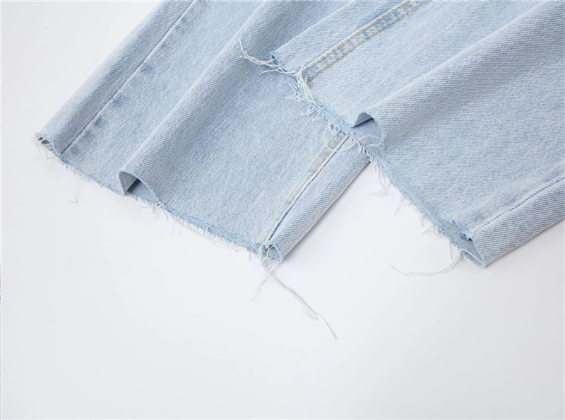 Blue Ripped Vintage Woman's Jeans Streetwear Harajuku High Waist Lace Up Pants Summer Fashion Straight Denim Trousers Ladies