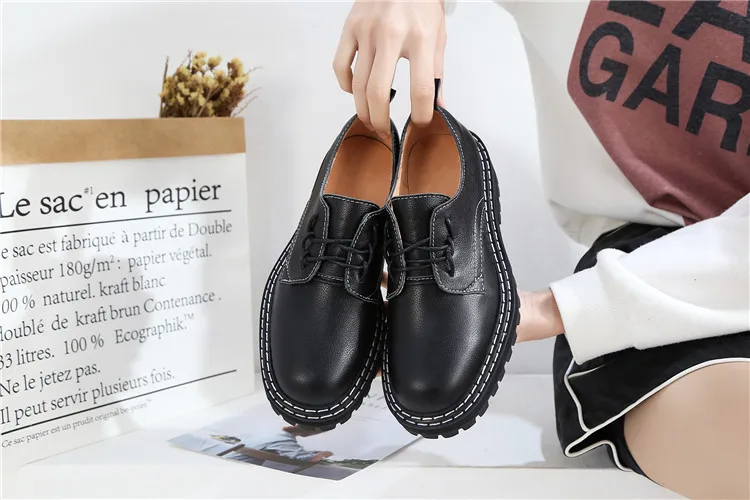 Retro Women Shoes Genuine Leather 2026 New Spring British Style Student Shoes Wild Thick Large Size 41 42 43 Ladies Oxford Shoes