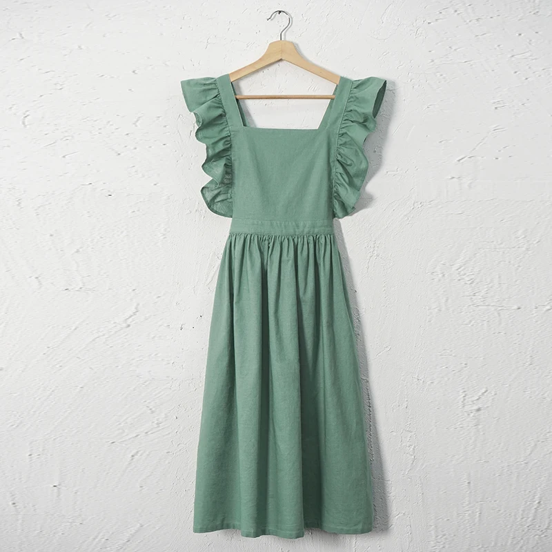 2026 New Cotton Linen Summer Women's Dress Casual Petal Sleeve Back Cross Elegant Dresses For Women Long Midi Vestidos