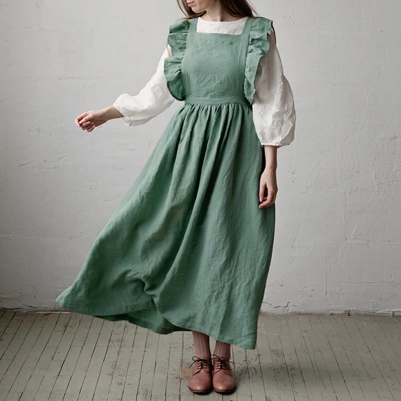 2026 New Cotton Linen Summer Women's Dress Casual Petal Sleeve Back Cross Elegant Dresses For Women Long Midi Vestidos