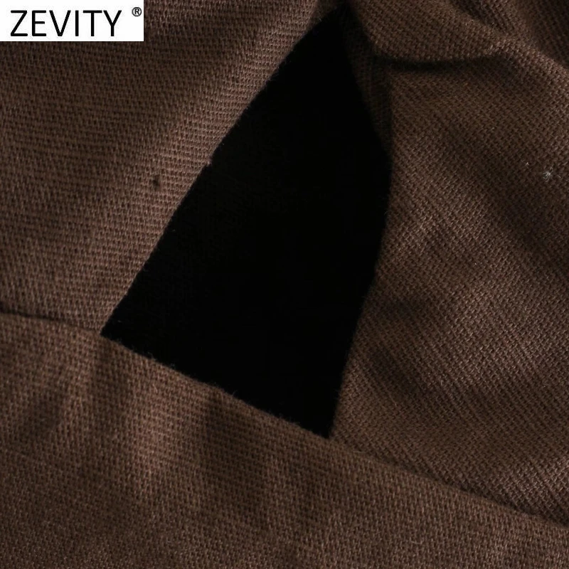 Zevity Women Sexy Two Color Single Shoulder Knotted Linen Smock Blouse Lady Chic Pleat Side Zipper Crop Shirt Blusas Tops LS9969