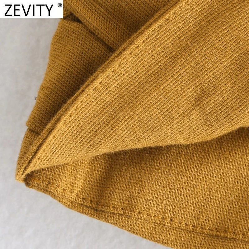 Zevity Women Sexy Two Color Single Shoulder Knotted Linen Smock Blouse Lady Chic Pleat Side Zipper Crop Shirt Blusas Tops LS9969