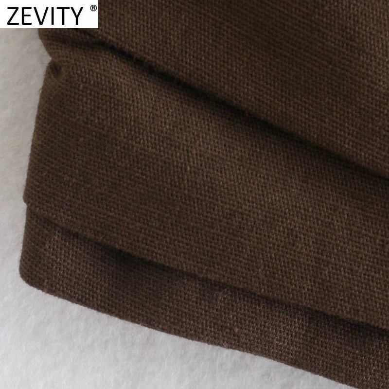 Zevity Women Sexy Two Color Single Shoulder Knotted Linen Smock Blouse Lady Chic Pleat Side Zipper Crop Shirt Blusas Tops LS9969
