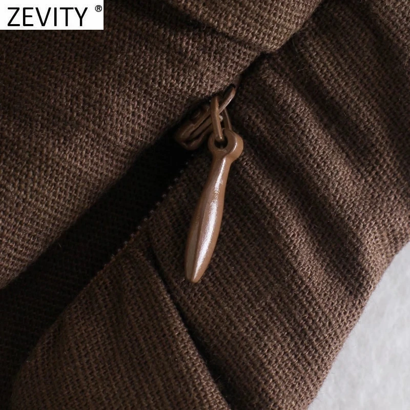 Zevity Women Sexy Two Color Single Shoulder Knotted Linen Smock Blouse Lady Chic Pleat Side Zipper Crop Shirt Blusas Tops LS9969