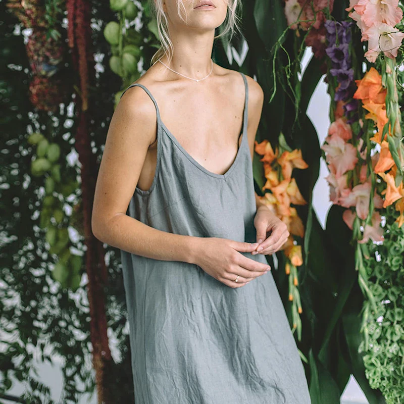Casual Loose Cotton Linen Women'S Dresses 2026 Summer Sexy Spaghetti Strap Sleeveless Harajuku Long Midi Party Club Dress