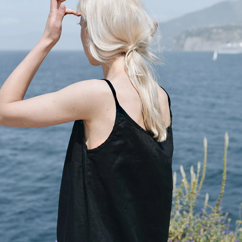 Casual Loose Cotton Linen Women'S Dresses 2026 Summer Sexy Spaghetti Strap Sleeveless Harajuku Long Midi Party Club Dress