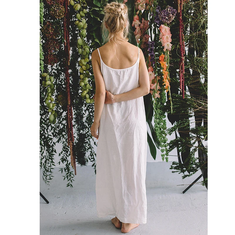 Casual Loose Cotton Linen Women'S Dresses 2026 Summer Sexy Spaghetti Strap Sleeveless Harajuku Long Midi Party Club Dress