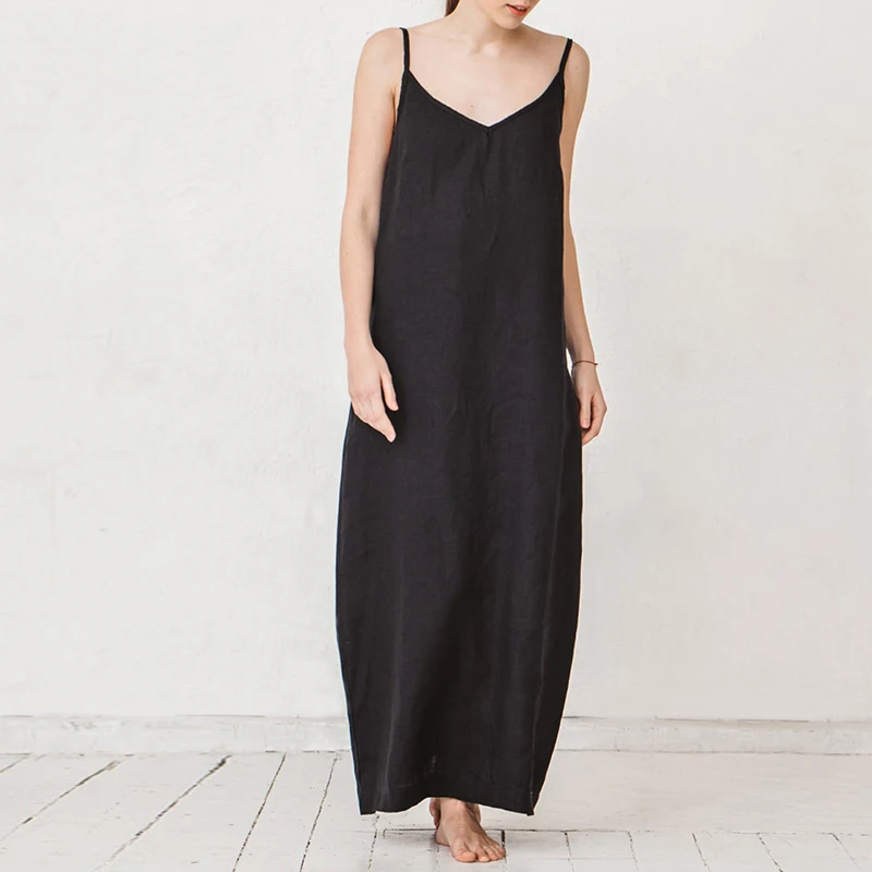 Casual Loose Cotton Linen Women'S Dresses 2026 Summer Sexy Spaghetti Strap Sleeveless Harajuku Long Midi Party Club Dress