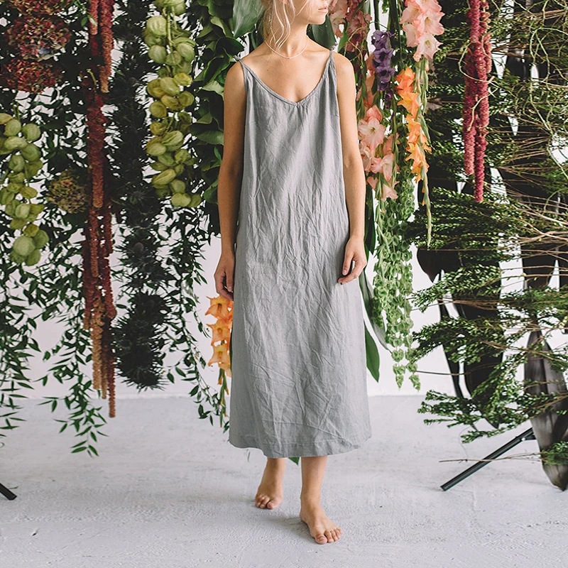 Casual Loose Cotton Linen Women'S Dresses 2026 Summer Sexy Spaghetti Strap Sleeveless Harajuku Long Midi Party Club Dress