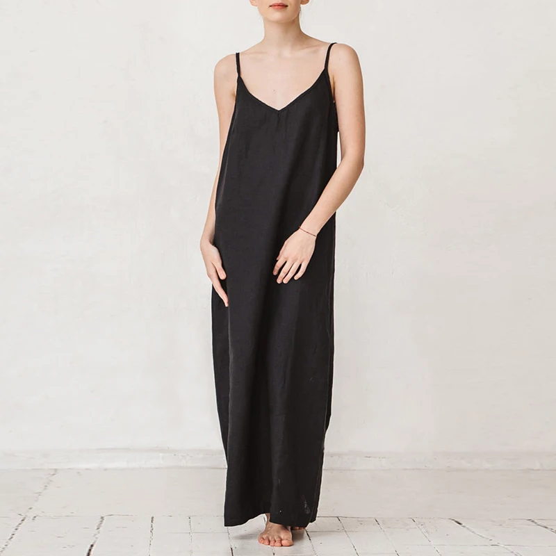 Casual Loose Cotton Linen Women'S Dresses 2026 Summer Sexy Spaghetti Strap Sleeveless Harajuku Long Midi Party Club Dress