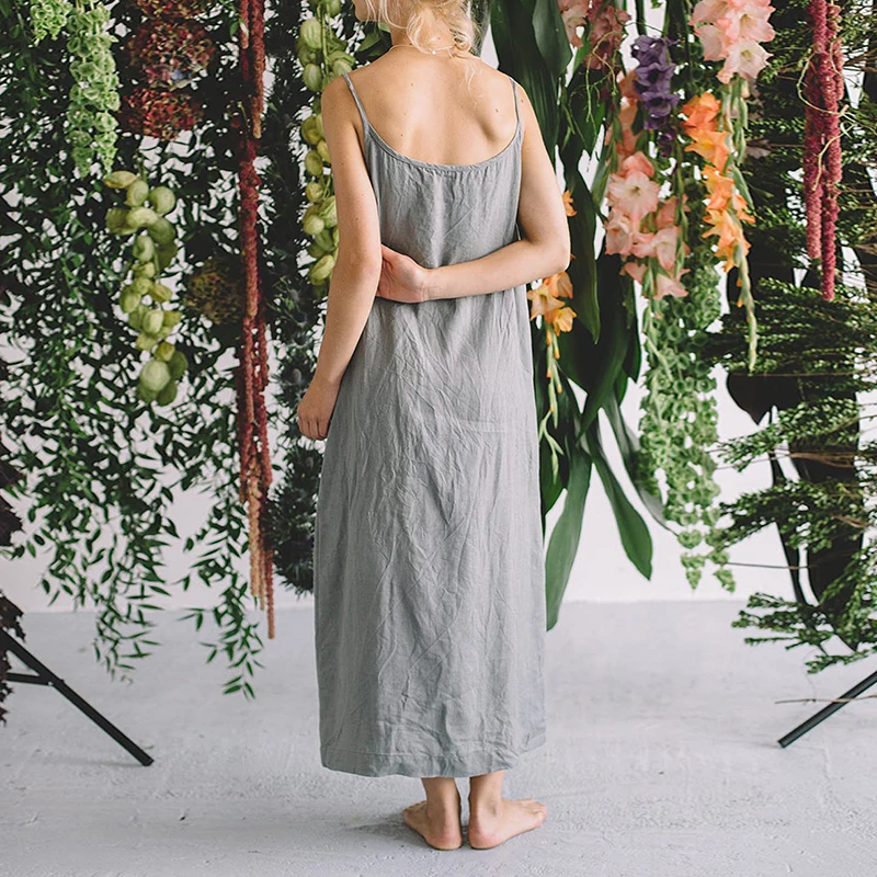 Casual Loose Cotton Linen Women'S Dresses 2026 Summer Sexy Spaghetti Strap Sleeveless Harajuku Long Midi Party Club Dress