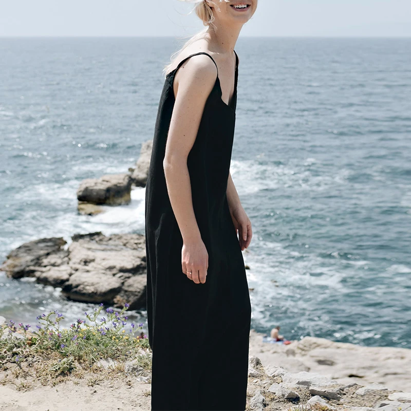 Casual Loose Cotton Linen Women'S Dresses 2026 Summer Sexy Spaghetti Strap Sleeveless Harajuku Long Midi Party Club Dress