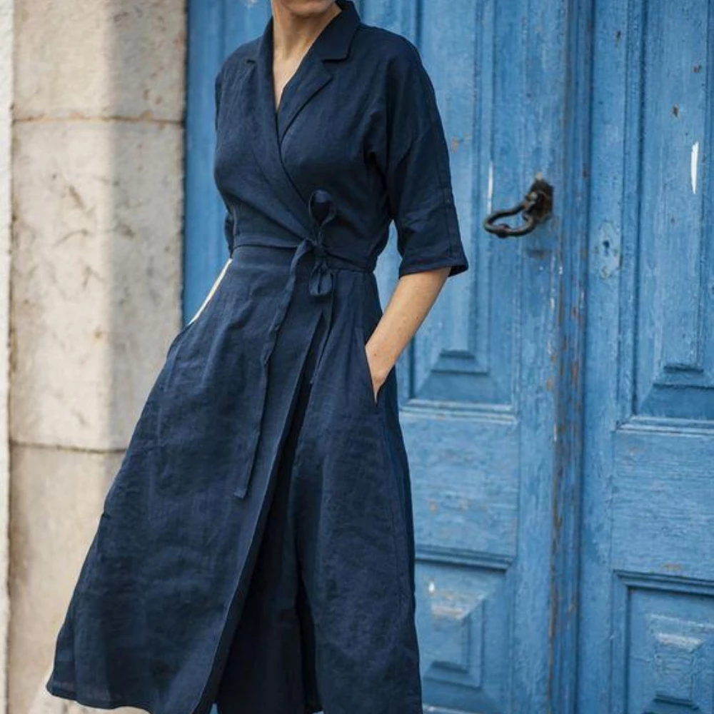 Dress Summer Women's Clothing Cotton and Linen Maxi Dress French Retro High Quality Shirt Dress Plus Size Fashion Leisure Lace