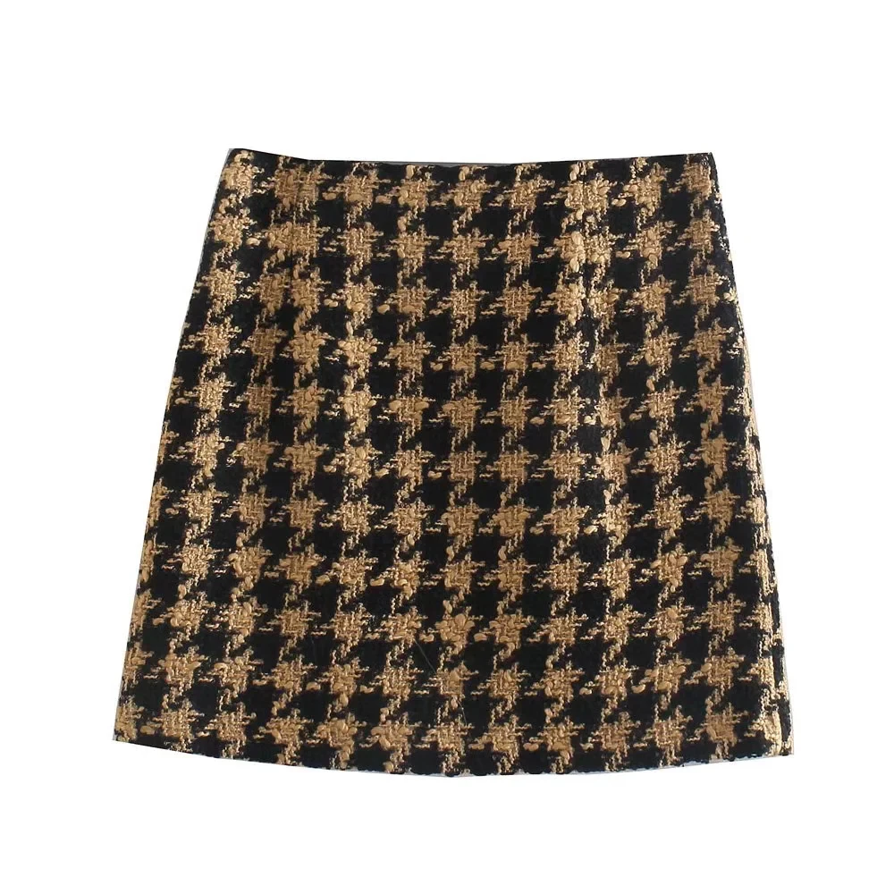 xikom 2021 Tweed Summer Women Two-piece Set Vintage Plaid long Sleeve short Blazer coat Female Slim High Waist Skirt Suits