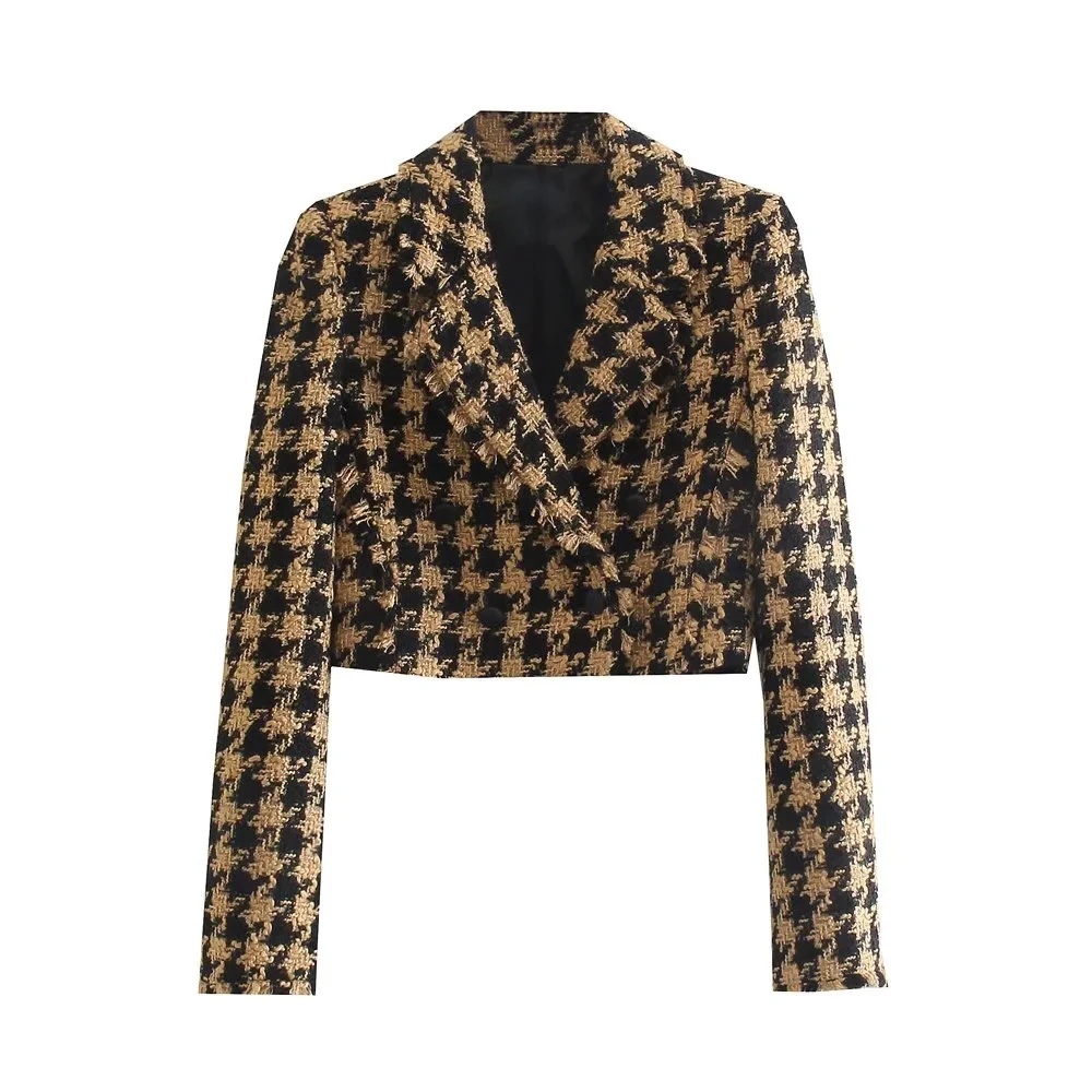 xikom 2021 Tweed Summer Women Two-piece Set Vintage Plaid long Sleeve short Blazer coat Female Slim High Waist Skirt Suits