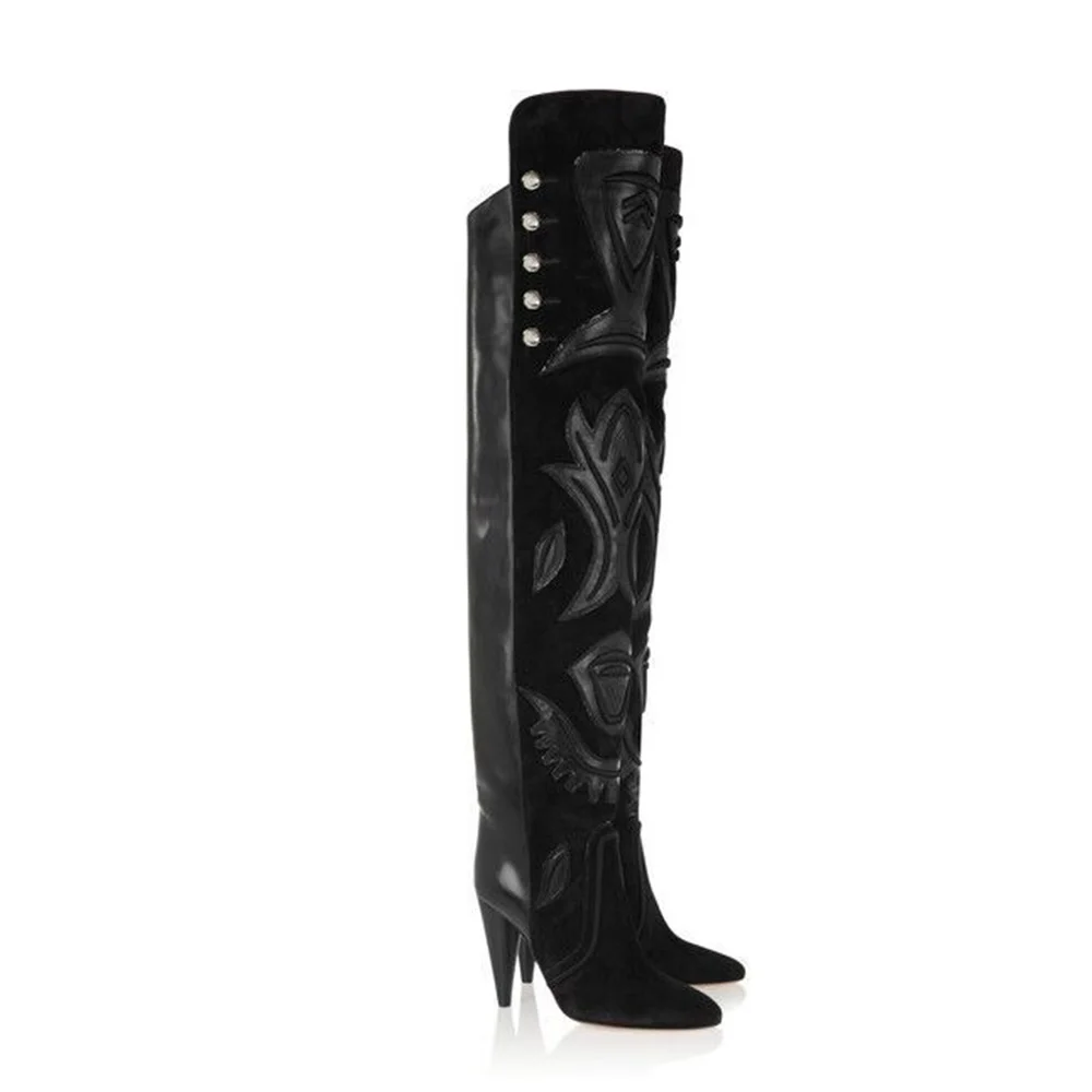 Fashion Sexy Women Boots Women Shoes Winter High Heels Appliques Slip-on Pointed Toe New Arrivals Special Solid Knee-high Ankle