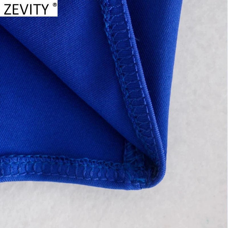 Zevity New Women Sexy Knotted Hollow Out Design Solid Blue Color Slim Bodysuits Lady Chic High Street Back Zipper Rompers LS9798
