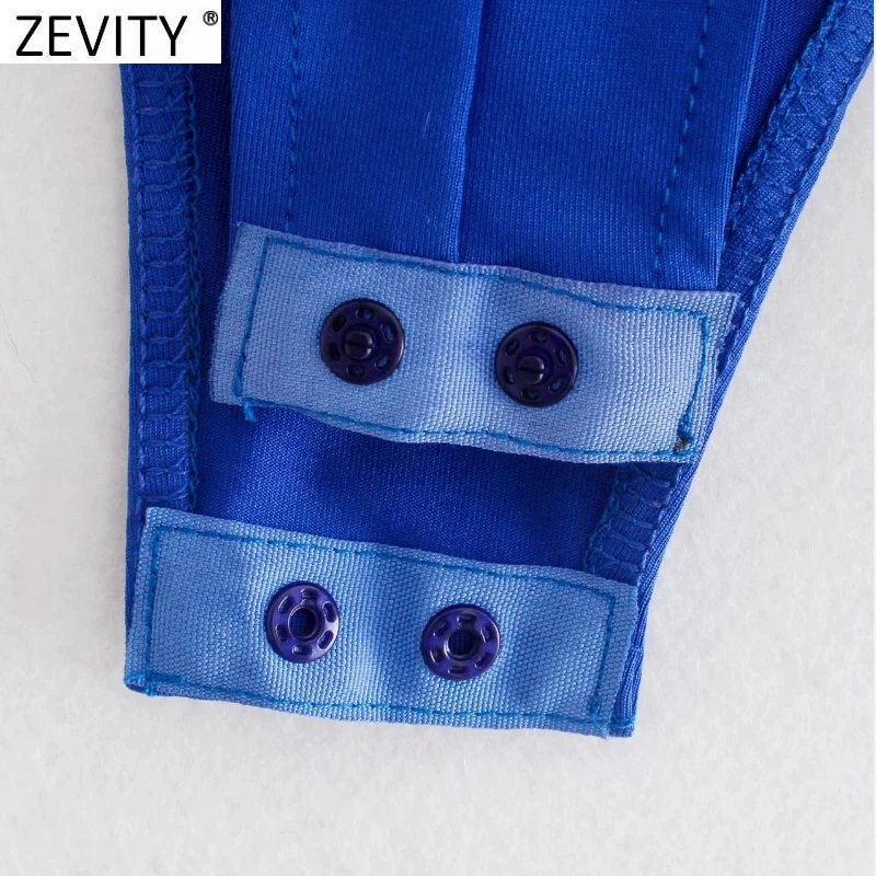 Zevity New Women Sexy Knotted Hollow Out Design Solid Blue Color Slim Bodysuits Lady Chic High Street Back Zipper Rompers LS9798