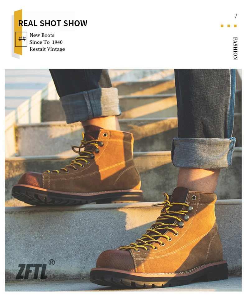 ZFTL Men's Boots Man Ankle Boots Casual Lace up Boots Male Handmade Sewing tooling boots Cow Leather Desert boots Men's 2025