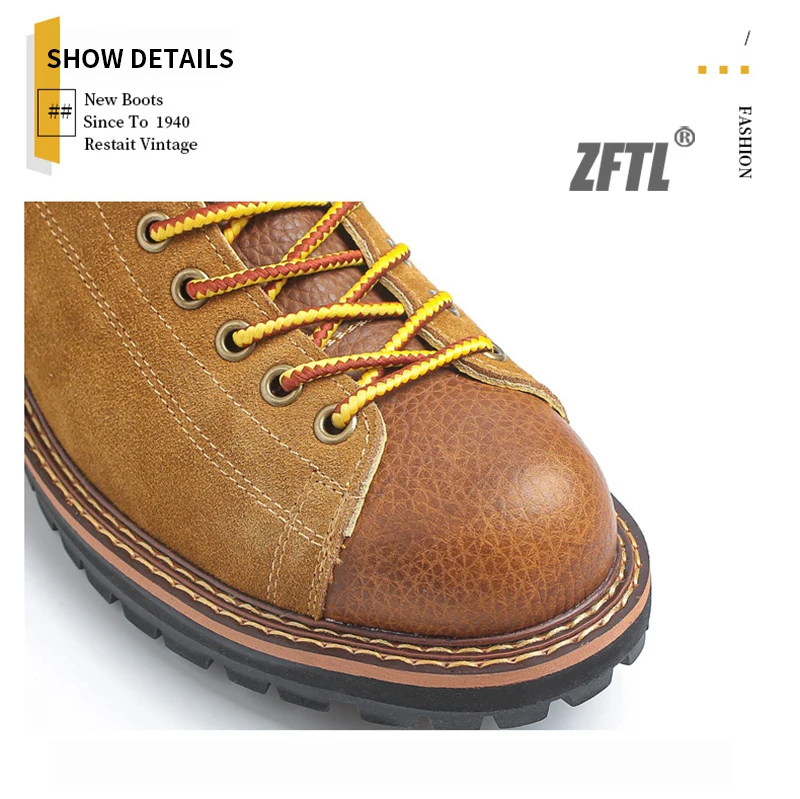 ZFTL Men's Boots Man Ankle Boots Casual Lace up Boots Male Handmade Sewing tooling boots Cow Leather Desert boots Men's 2025