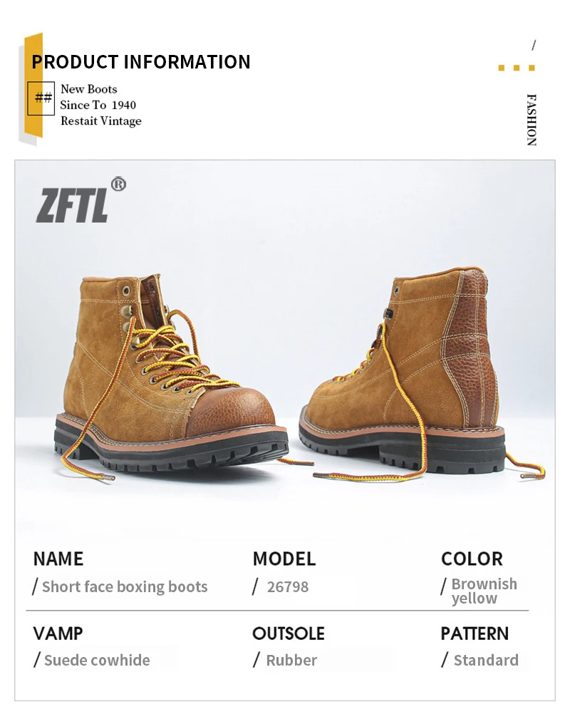 ZFTL Men's Boots Man Ankle Boots Casual Lace up Boots Male Handmade Sewing tooling boots Cow Leather Desert boots Men's 2025
