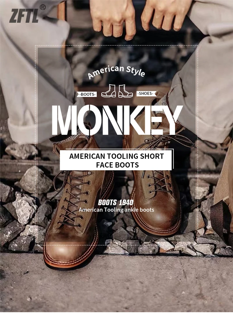ZFTL Men's Boots Man Ankle Boots Casual Lace up Boots Male Handmade Sewing tooling boots Cow Leather Desert boots Men's 2025