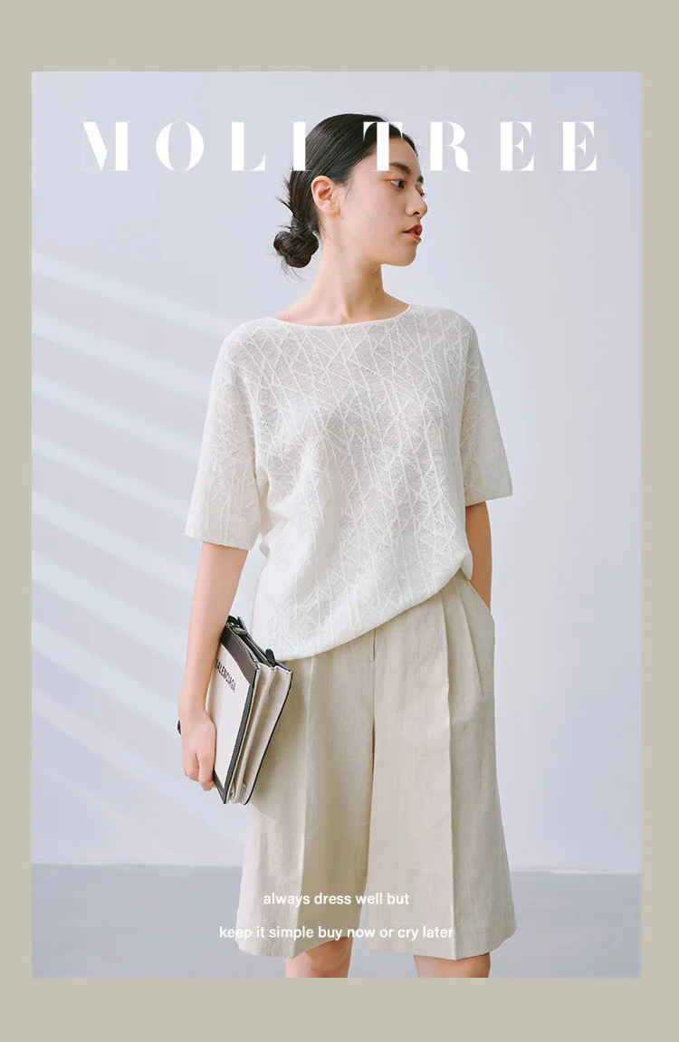 European station summer ice silk pleated short sleeve T-shirt women's round collar loose versatile solid color knit top