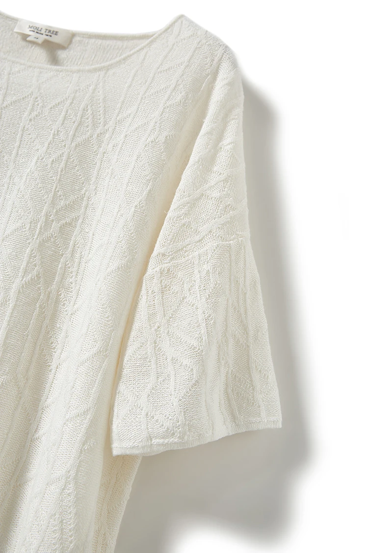European station summer ice silk pleated short sleeve T-shirt women's round collar loose versatile solid color knit top