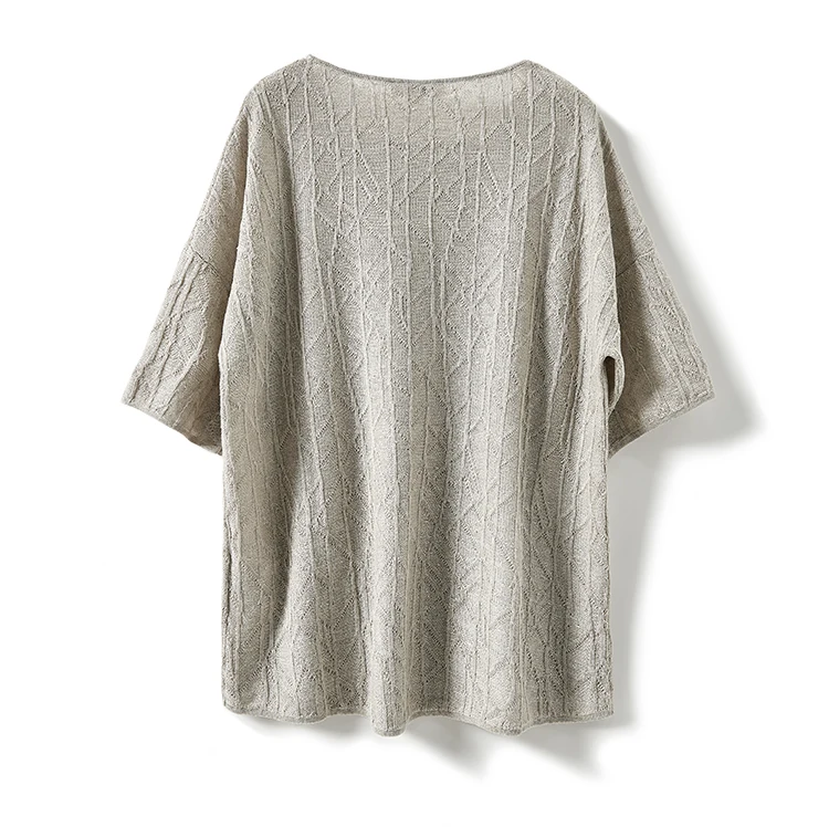 European station summer ice silk pleated short sleeve T-shirt women's round collar loose versatile solid color knit top