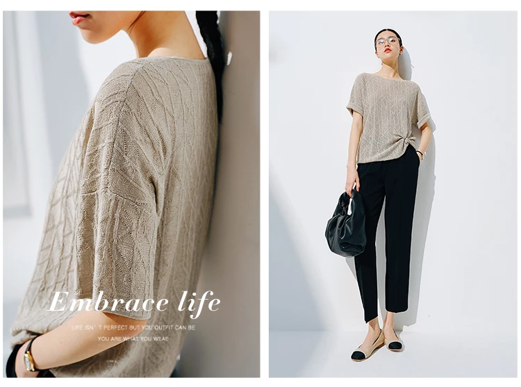 European station summer ice silk pleated short sleeve T-shirt women's round collar loose versatile solid color knit top