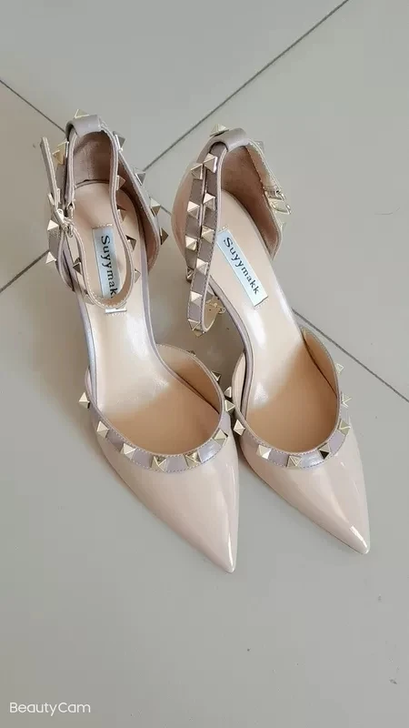 shoes woman 2025 trend Leather Women's Sandals Summer Gladiator Ankle Strap Party Sexy High Heels Luxury Rivets Ladies Shoes