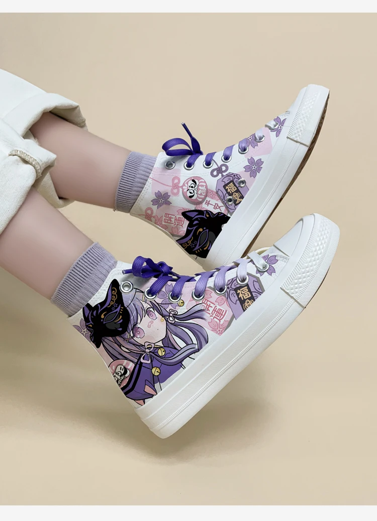 Amy and Michael Original Design Anmie Cartoon Sneakers Kawaii Girl Students Hand Painted Canvas Shoes  Women High Top Plimsolls