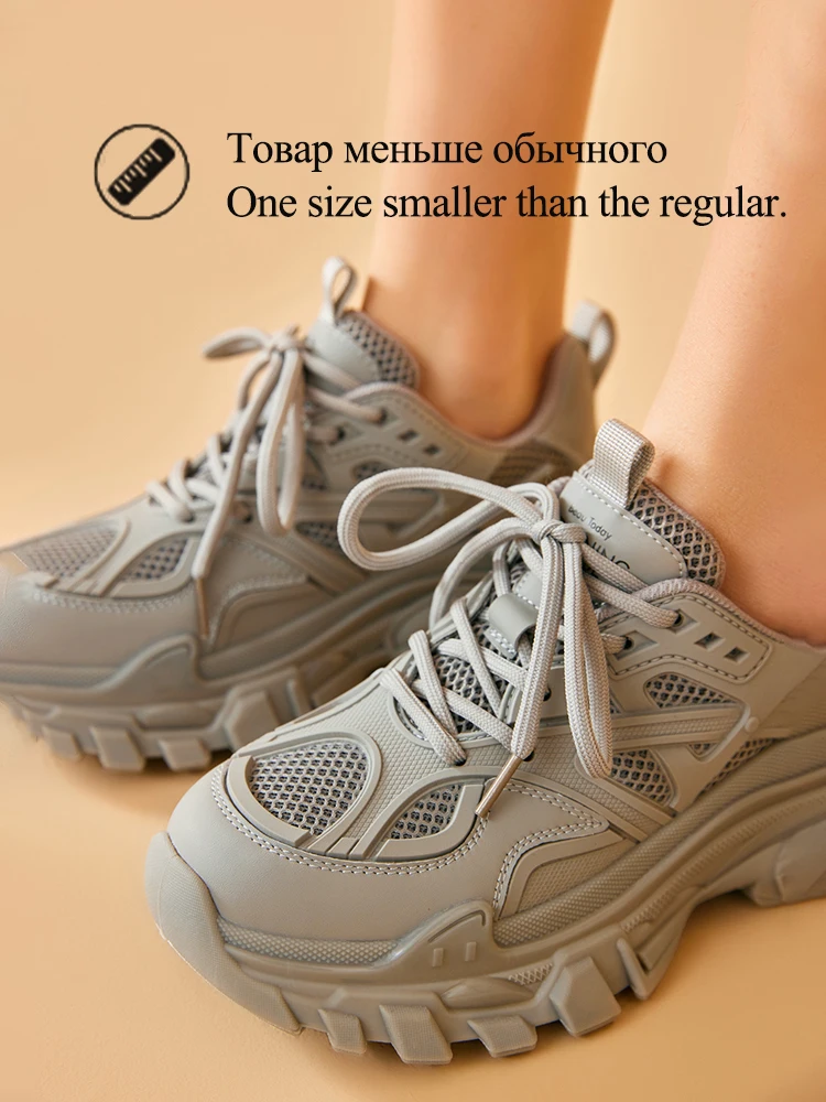 BeauToday Chunky Sneakers Women Synthetic Leather Mesh Patchwork Round Toe Lace-Up Thick Sole Ladies Sports Shoes Handmade 29448